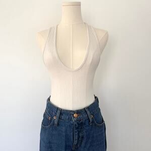 URBAN OUTFITTERS DEEP V-NECK RIBBED BODYSUIT